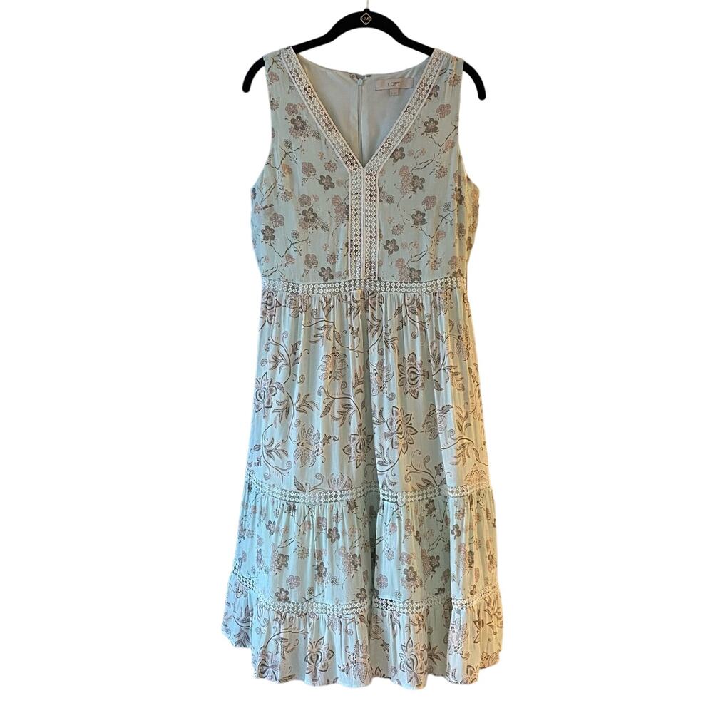 Ann Taylor Loft Mint Green White Lace Floral MIDI Dress size